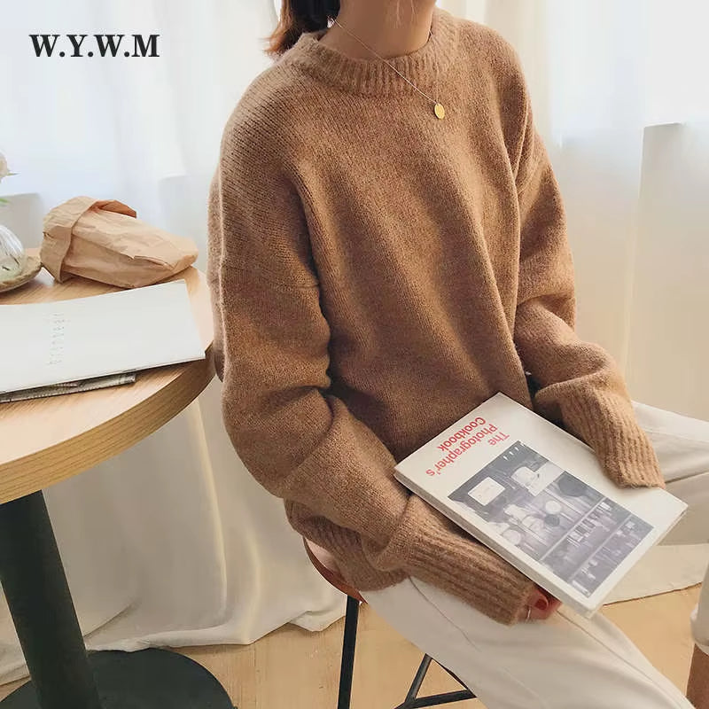 Cashmere Elegant Women Sweater Oversized Knitted Basic Pullovers O Neck Loose Soft Female Knitwear Jumper