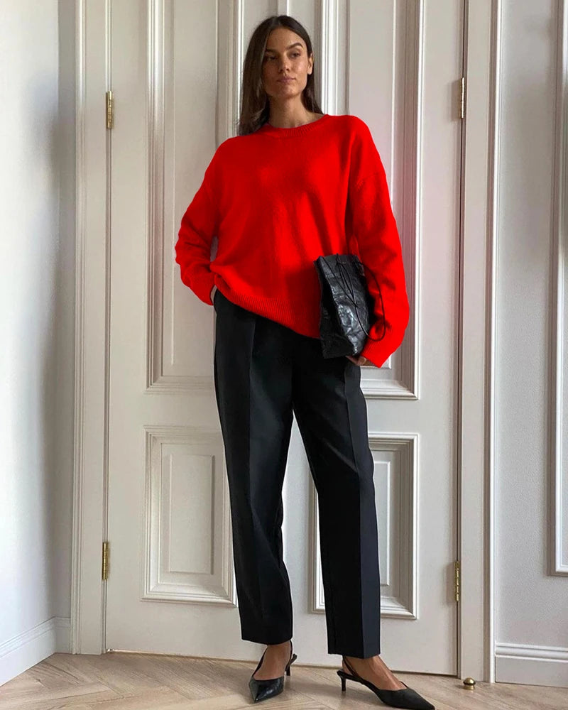 Cashmere Elegant Women Sweater Oversized Knitted Basic Pullovers O Neck Loose Soft Female Knitwear Jumper