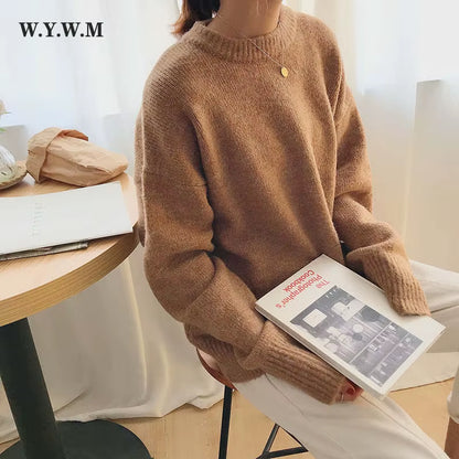 Cashmere Elegant Women Sweater Oversized Knitted Basic Pullovers O Neck Loose Soft Female Knitwear Jumper