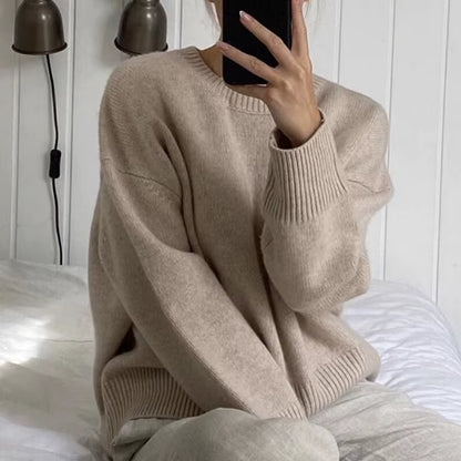 Cashmere Elegant Women Sweater Oversized Knitted Basic Pullovers O Neck Loose Soft Female Knitwear Jumper