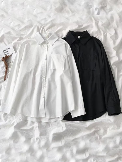 White Women School Shirts Fashion JK Preppy Style Spring Japan Long Sleeve Girls Black Shirt Harajuku Button up Ladies Tops
