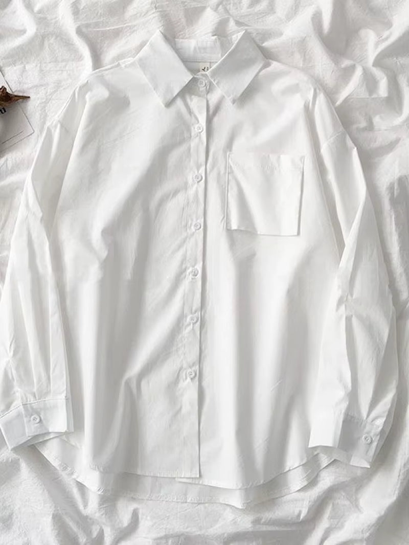 White Women School Shirts Fashion JK Preppy Style Spring Japan Long Sleeve Girls Black Shirt Harajuku Button up Ladies Tops