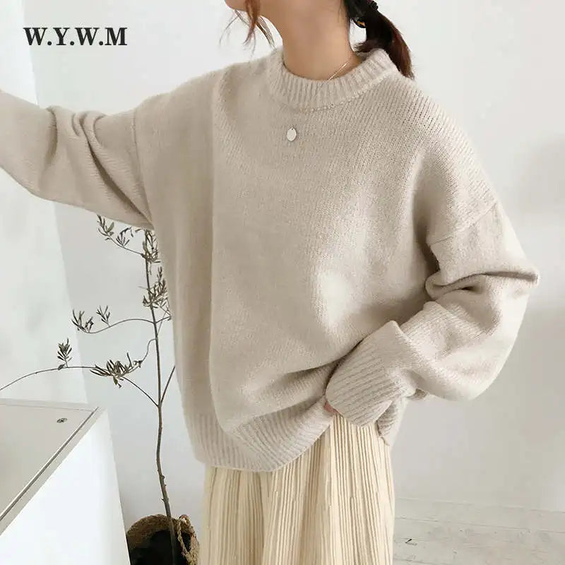 Cashmere Elegant Women Sweater Oversized Knitted Basic Pullovers O Neck Loose Soft Female Knitwear Jumper