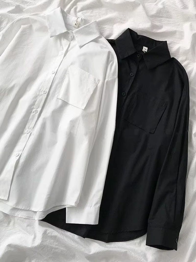 White Women School Shirts Fashion JK Preppy Style Spring Japan Long Sleeve Girls Black Shirt Harajuku Button up Ladies Tops