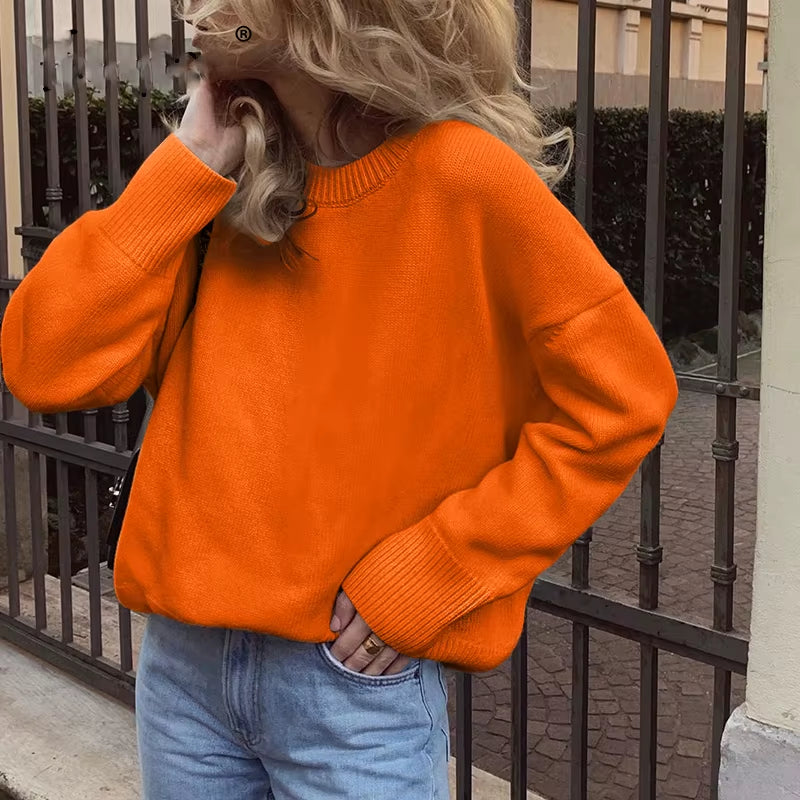 Cashmere Elegant Women Sweater Oversized Knitted Basic Pullovers O Neck Loose Soft Female Knitwear Jumper