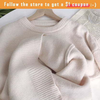 Cashmere Elegant Women Sweater Oversized Knitted Basic Pullovers O Neck Loose Soft Female Knitwear Jumper