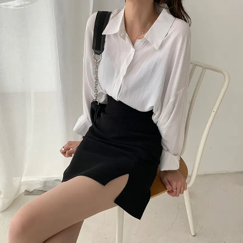 Skirts Women Solid Mini Slim Black Side-Slit Sexy All-Match Fashionable Elegant Simple Female Chic Streetwear A-Line above Knee