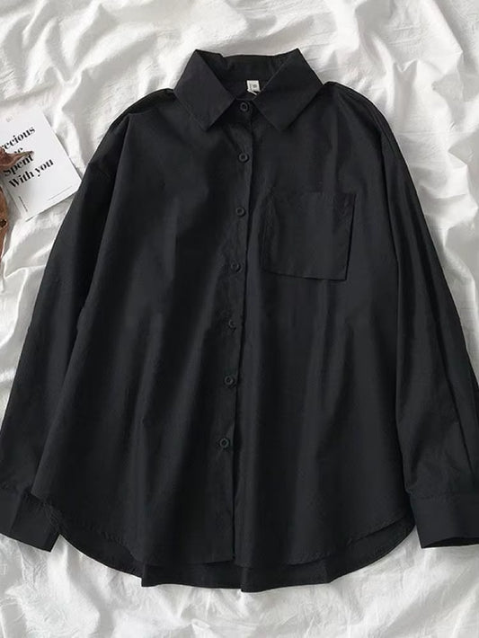 White Women School Shirts Fashion JK Preppy Style Spring Japan Long Sleeve Girls Black Shirt Harajuku Button up Ladies Tops